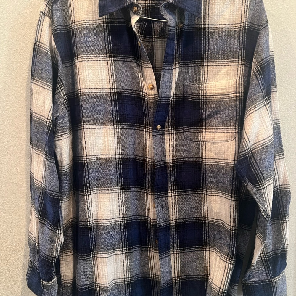 Navy and White Plaid Men's Casual Shirt